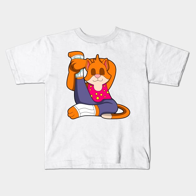 Cat at Yoga stretching exercises Legs Kids T-Shirt by Markus Schnabel